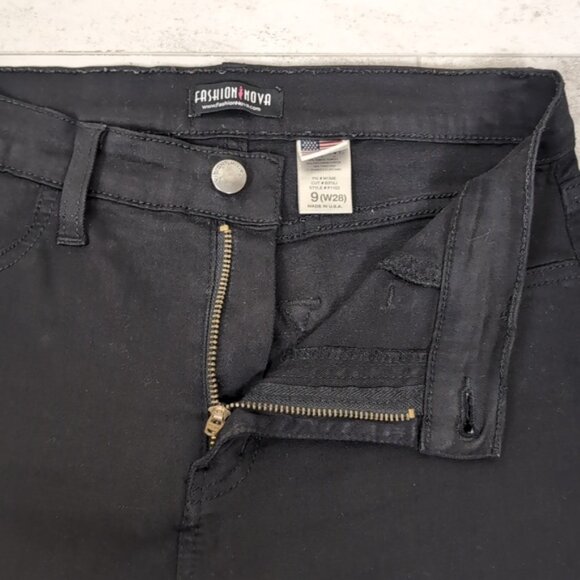 3/$20 Fashion Nova Ripped Knee Skinny Jeans High Waist Black Distressed Denim - Picture 9 of 16